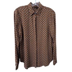 Ann Taylor Factory Brown Printed Long Sleeve Shirt - Size S